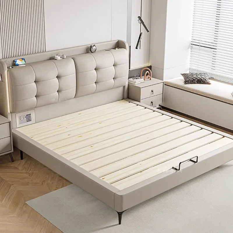 

-For Study Shelves Double Bed Glamorous Leather Platform Modern Bed Frame Wood Design Sleeping Children Muebles Living Room Furn