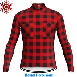 Outdoor 2025 Winter Cycling Jersey Warm Coat Long Sleeve Jacket Bike Road Downhill Bicycle Plaid Top Wear Cyclisme Sweater Race