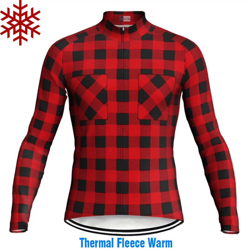 Outdoor 2025 Winter Cycling Jersey Warm Coat Long Sleeve Jacket Bike Road Downhill Bicycle Plaid Top Wear Cyclisme Sweater Race