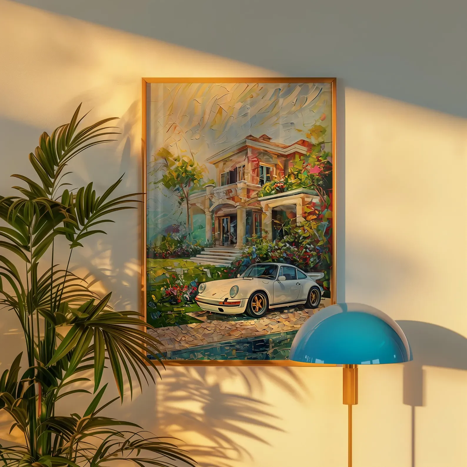 Poster for Porsche 911 Mansion Poster Printable Wall Art, Digital Download Printable, Car and Pool Wall Art