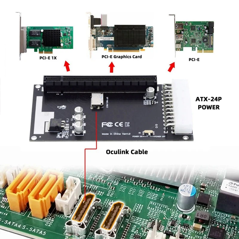 Oculink-pci-express 16xアダプター、4x、SFF-8612、SFF-8611、SFF-8611、16x、atx、メインボードグラフィックカード用24ピン電源ポート、ホット、4個