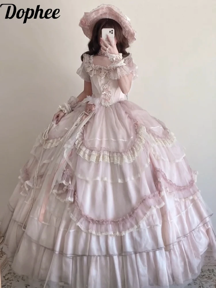 

Dophee Bridal Wedding Dress Students' Adult Ceremony Graduation Art Test Party Lolita Long Dress Elegant Ruffles Short Sleeve