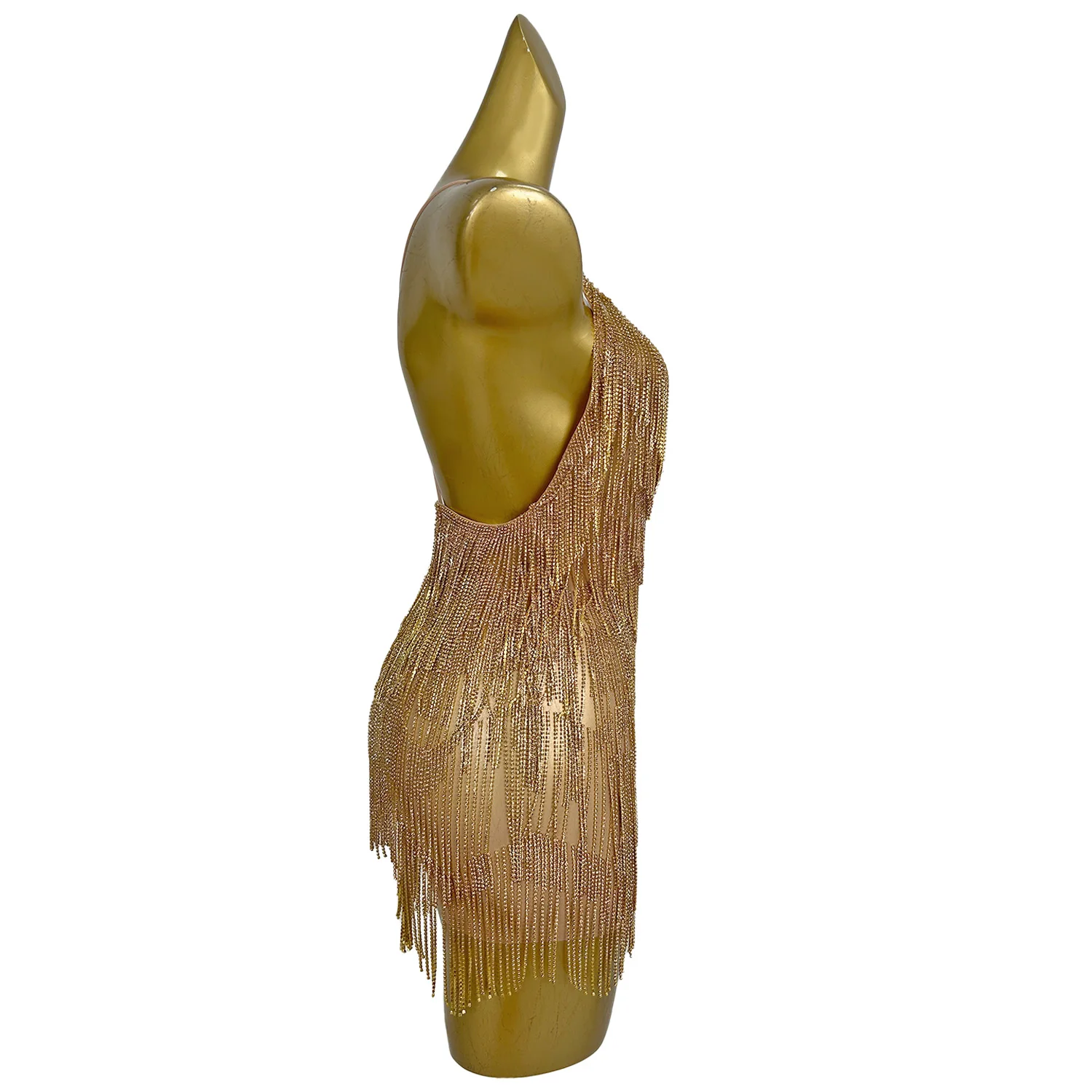 Robe Camisole à franges dorées scintillantes, Sexy, dos nu, robe de spectacle de danse latine, boîte de nuit, robe de soirée de vacances, tiaoyuanxiao