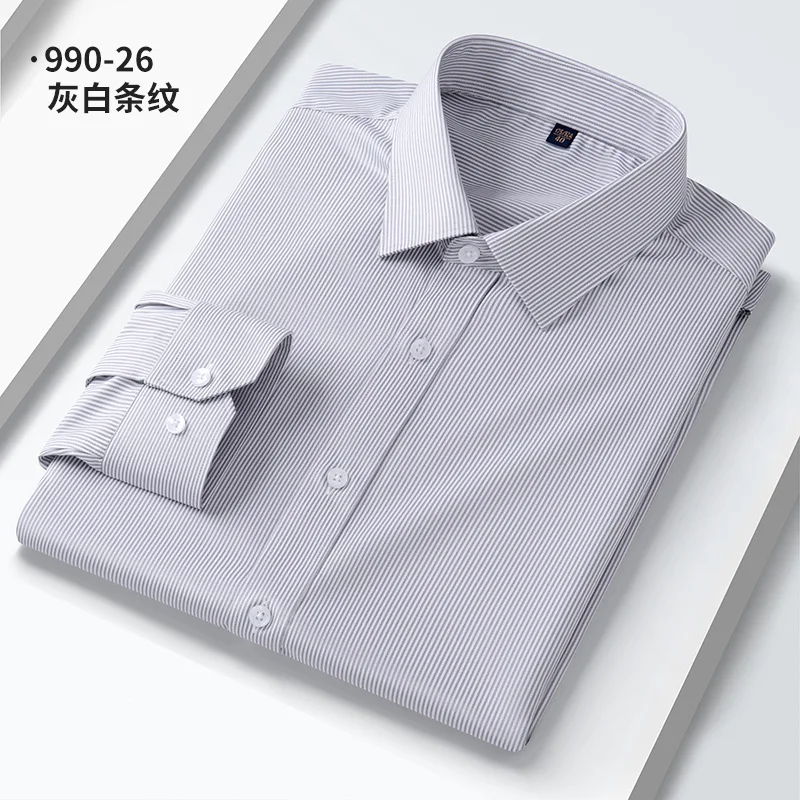 Office Soft Men Shirt Long Sleeves Dress Shirts Business Shirts Men Casual Long Sleeved Shirt White Black Blue Stripe Shirt 5XL
