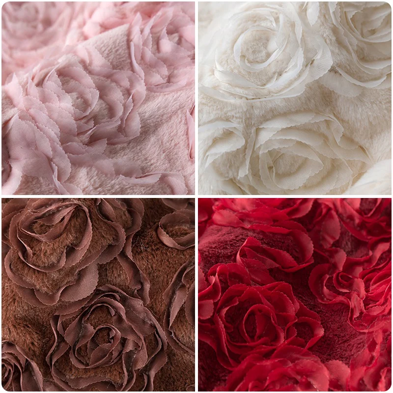 140*50cm Peony Rabbit Velvet Embroidered Plush Fabric Thick Faux Fur Fabric For Winter Coat Fur Collar Garment Photo Props Decor