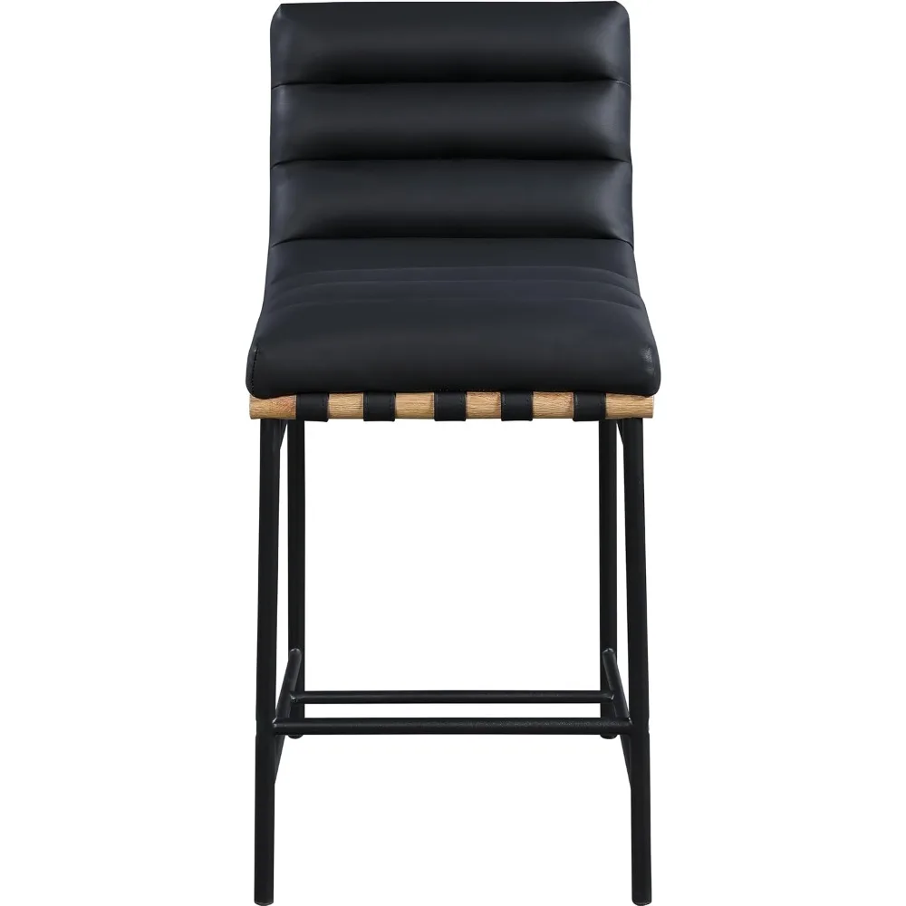 شعبية - مقعد منجد من الجلد النباتي المعاصر، أسود، 18 بوصة عرض × 24 بوصة عمق × 37.5 بوصة ارتفاع، إطار معدني أسود غير لامع، تخفيضات كبيرة. #4