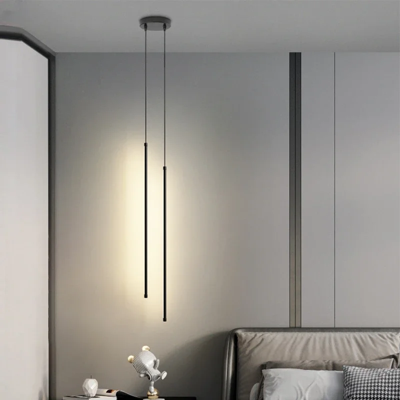 Imagem -03 - Modern Straight Led Chandelier Pendant Lights Preto e Gold Island Lâmpada Pendente Sala de Jantar Decoração do Quarto Suspensão Luminária