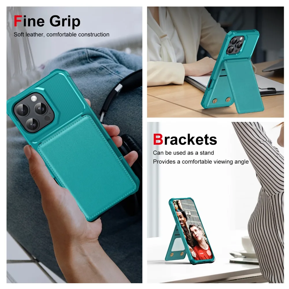 Etui na telefon z klapką i miejscem na kartę do iPhone'a 16 Pro Max 16 Plus Kieszonkowy uchwyt na kartę Miękki tył z TPU i skóry PU