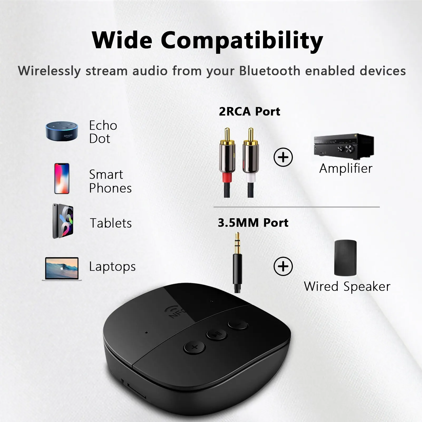 Bluetooth 5.2 Audio Receiver NFC U Disk TF Card 2 RCA 3.5mm AUX Jack Stereo Music Wireless Adapter Mic For Car Speaker Amplifier