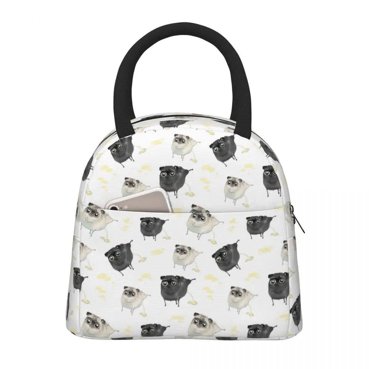 

Cartoon Cute Pug Dog Prints Insulated Lunch Bag for Women Waterproof Cooler Thermal Lunch Box Totes Kids School Children