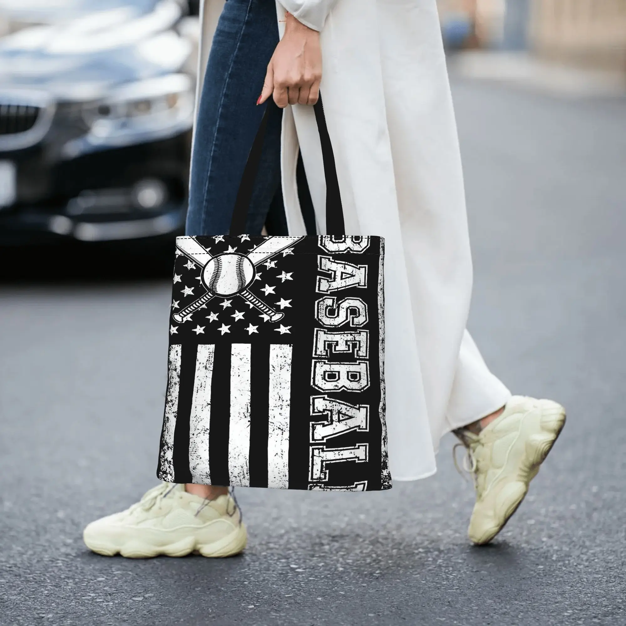 

Baseball Flag American Flag Canvas Tote Bag Perfect for Shopping Women's Top-Handle Bags