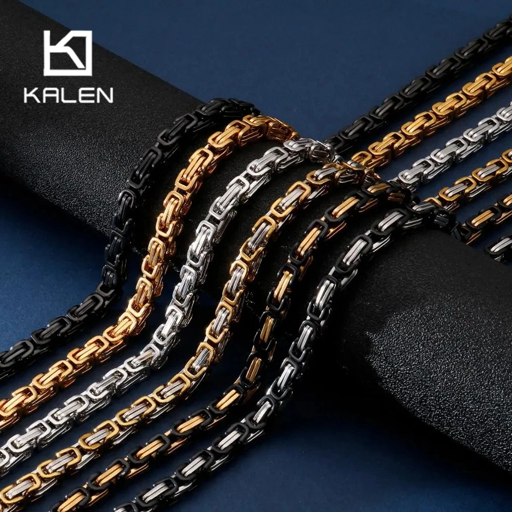 KALEN 4/5/6/8mm Width Byzantine Chain Necklace for Women Men Punk Stainless Steel Choker Jewelry Emperor Chain Necklace Gift