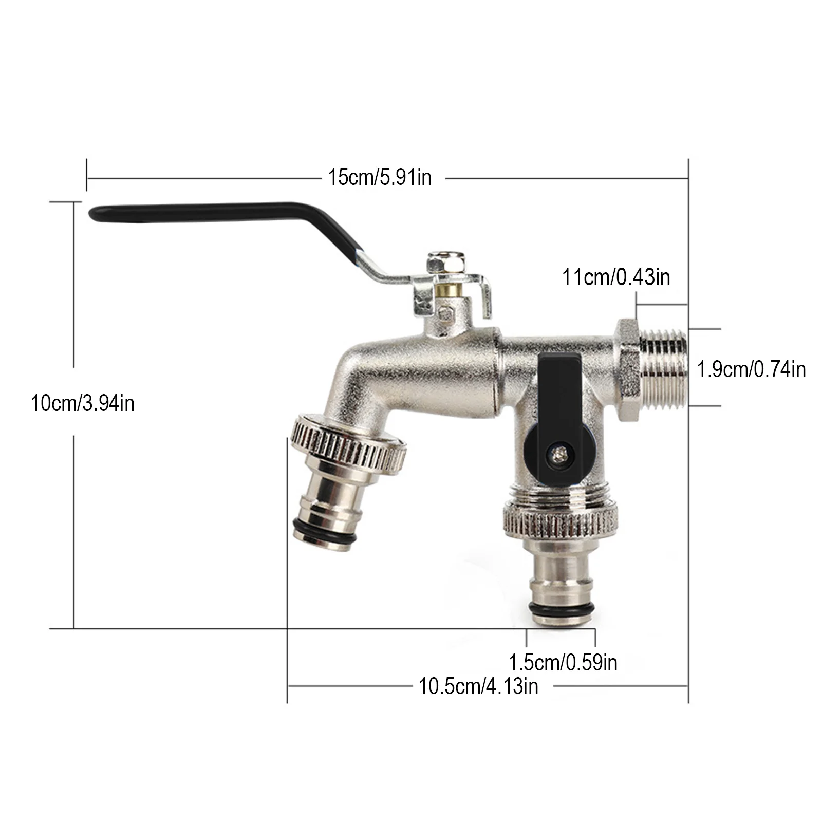 

Zinc Alloy Dual Outlet Faucet For Outdoor Garden And Washing Machine With Corrosion Resistance