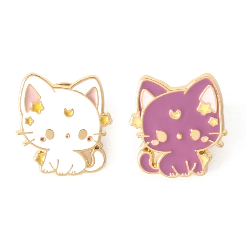 2Pcs/set cartoon cute star moon cat brooch, badge bag decora
