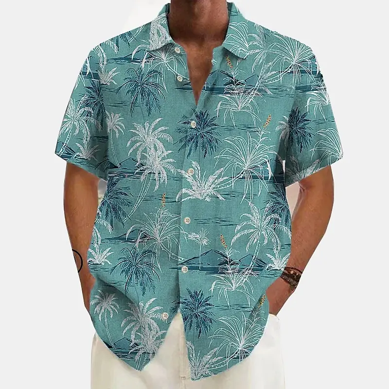 Camicia hawaiana estiva da uomo Beach camicia a maniche corte Casual kaki bianca con stampa albero di cocco Top manica corta S-5XL