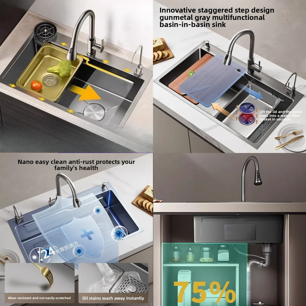 

large single sink dish basin thick dishwashing sink grey nano 304 stainless steel honeycomb embossed sink