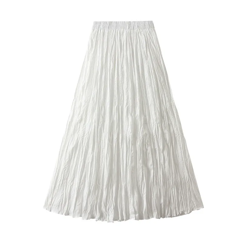 

1pcs Women's Pleated A-Line Long Skirt for Autumn Spring - Soft Drape, Comfortable Stretch, High Waist Slimming Design