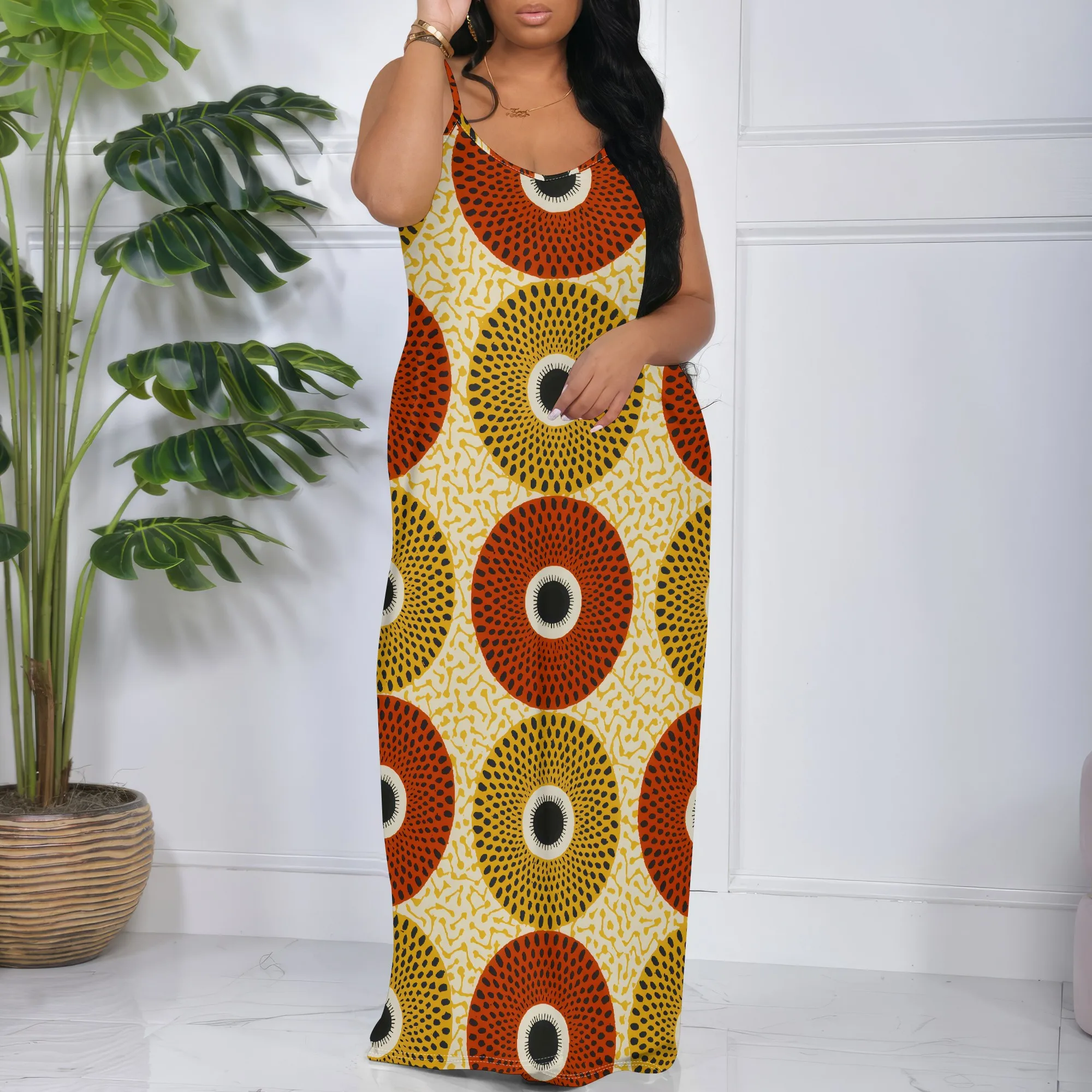 

"African Print Maxi Dress for Women S-3XL – Tribal Sleeveless Summer Sundress for Festival Party Cultural Events"