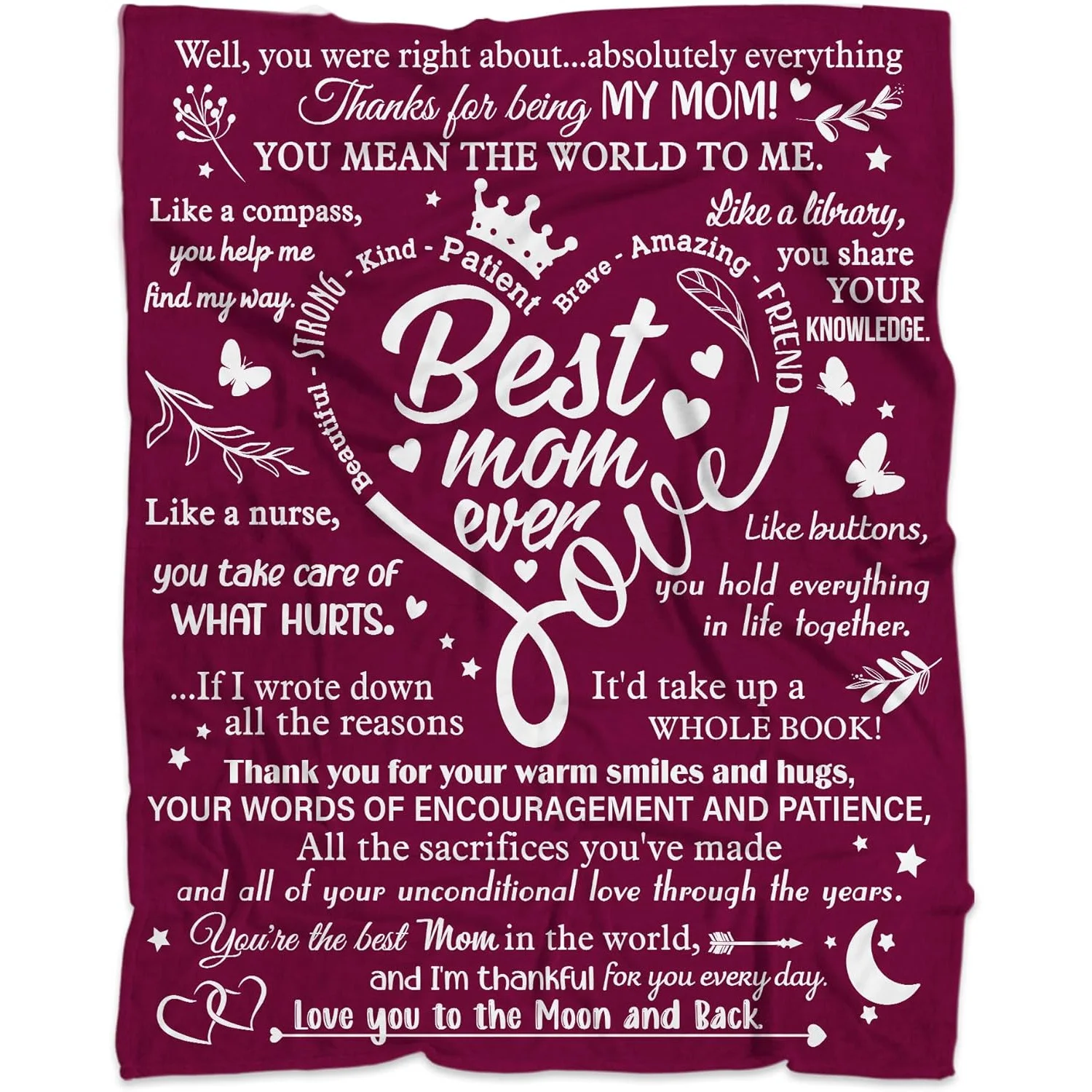 to My Mom Blanket from Daughter or Son, Best Mother Gift with Heartfelt Letter Design, Warm Soft Throw for Birthday, Christmas,
