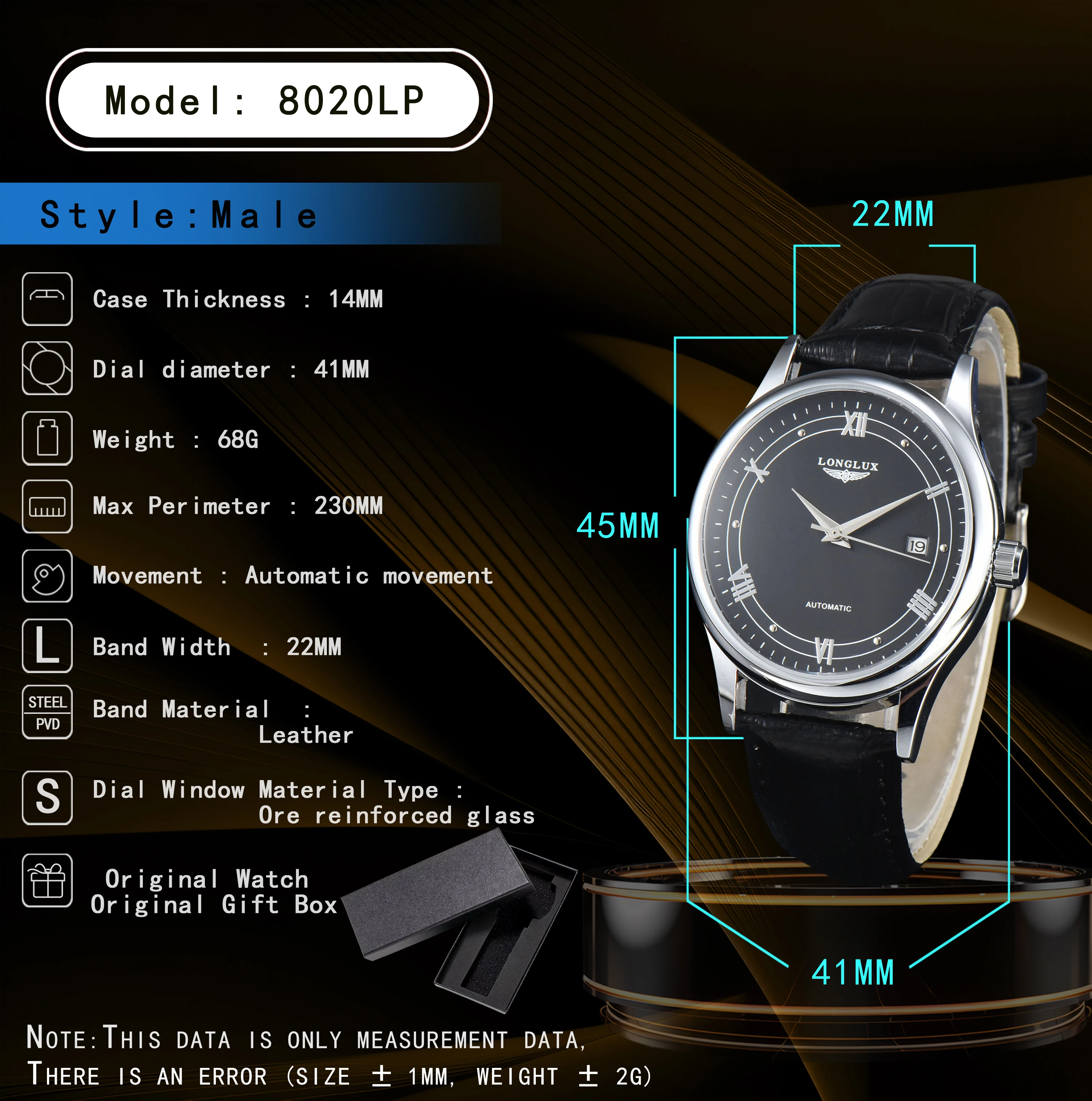 LONGLUX orologio automatico da uomo orologi meccanici all'ingrosso semplice versatile data impermeabile moda uomo in pelle orologio da uomo regalo