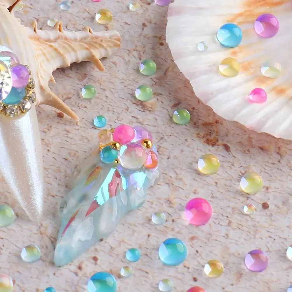1 Box Rainbow Mermaid Tears Nail Art Charms Half Spherical Glass DIY Macaron Bubble Beads Summer Aurora Aurora Nail Decorations