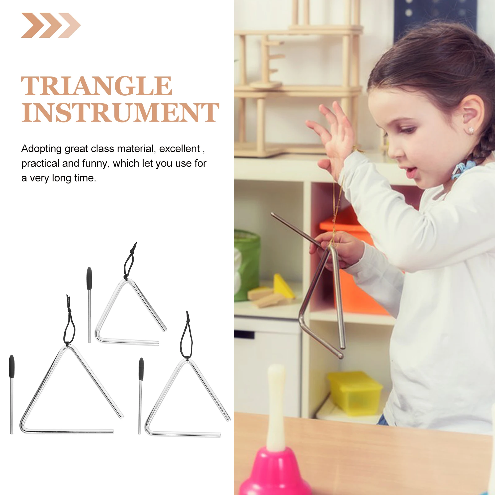 

Triangle Instrument 3 Sets 4 5 6 Inch Durable Toys Kids Striker Sound Learn Percussion Music Educational Creativity Triangle Set