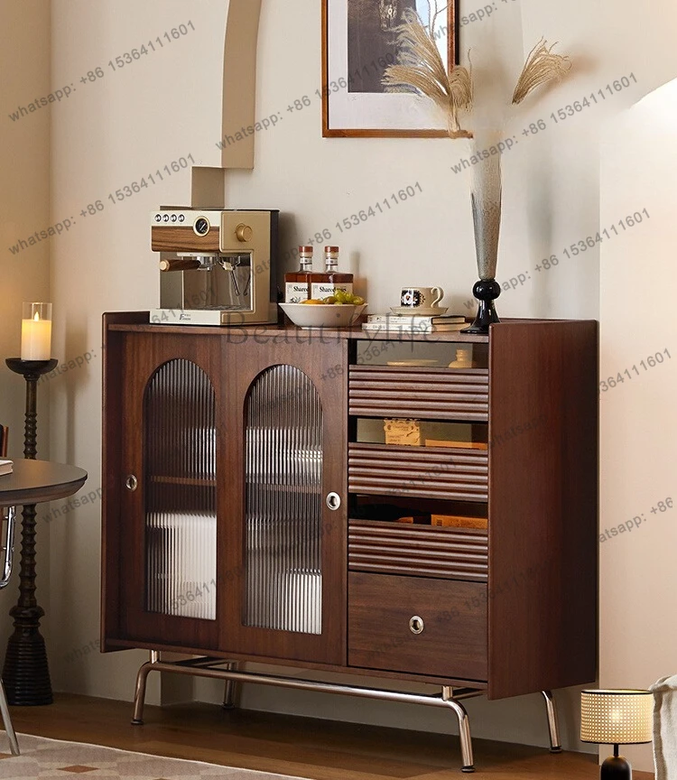 

Solid wood sideboard integrated against the wall retro living room pantry cabinet