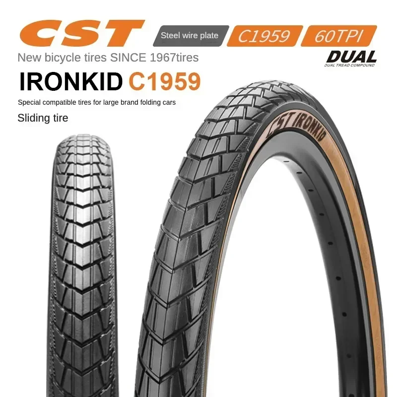 CST Zhengxin Bicycle Tire 20inch C1959 Folding Foldable Bicycle Outer Tire Tyre Steel Wire 20*1.75 Brown Retro Yellow Edge Tire