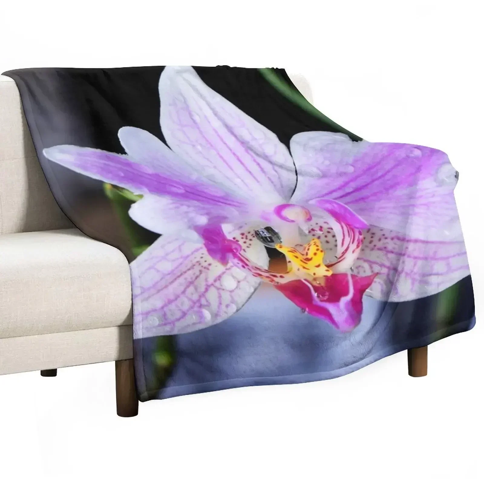 Pink Orchid Flower Throw Blanket Soft Plaid Summer Beddings Extra Large Throw Blankets