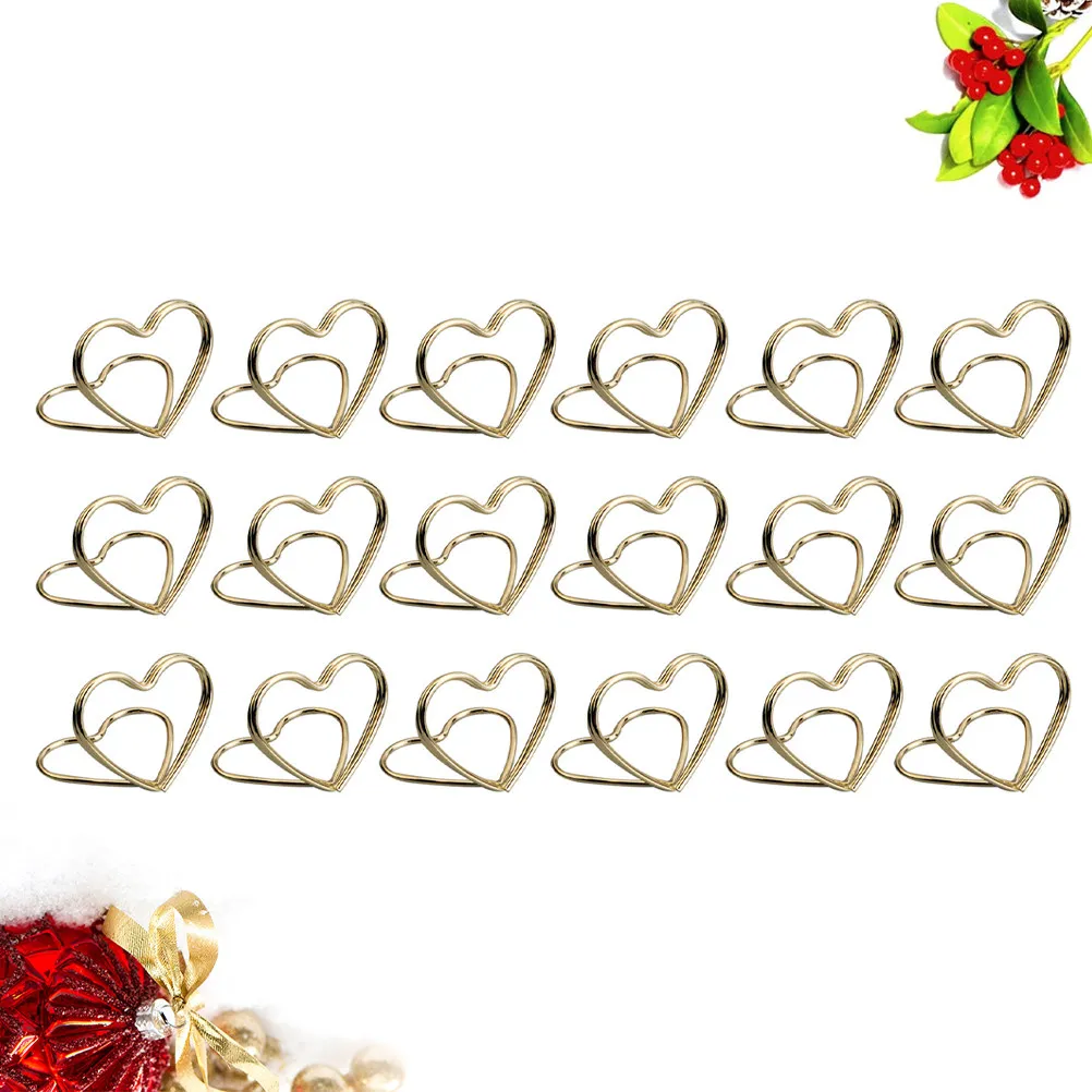 20Pcs Heart Shape Memo Holder Metal Double Layer Table Number Holders Steady Base Wedding Supplies Paper Clips for Celebration
