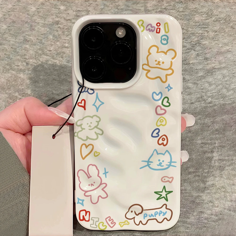 Niedliche Linienzeichnungs-Cartoon-Handyhülle für iPhone 17 16 15 14 13 12 11 Pro Max 14 Plus 17 Air Falten-Wellen-Soft-Silikonhülle – Detail 12