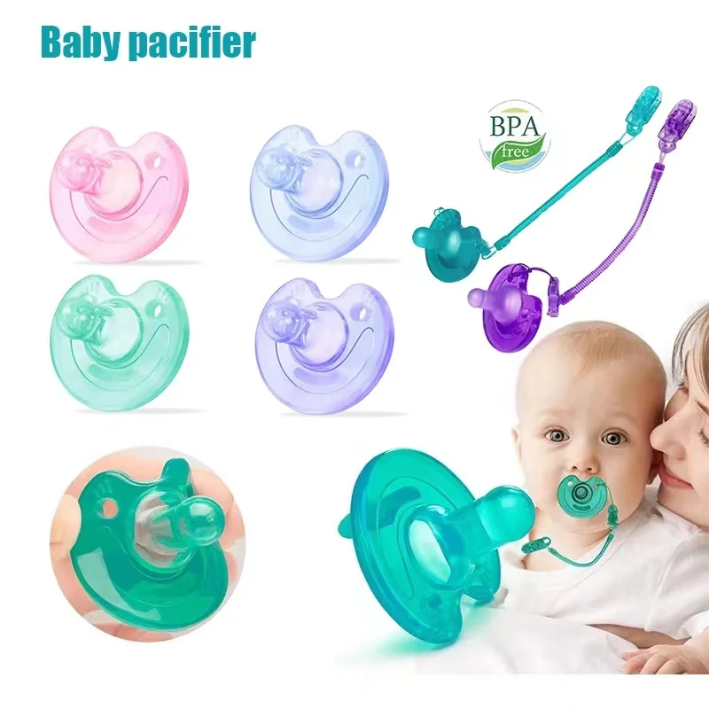 0-3 years old baby full silicone round mouth pacifier baby bear teether soother safe and soft with breast chain anti loss