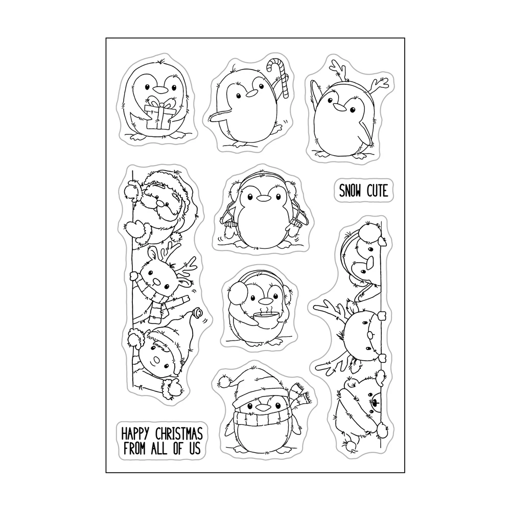 Happy Christmas From All Of Us Clear Stamps Cute Penguin with Cane Gifts Cutting Dies for DIY Craft Making Template 2023 New