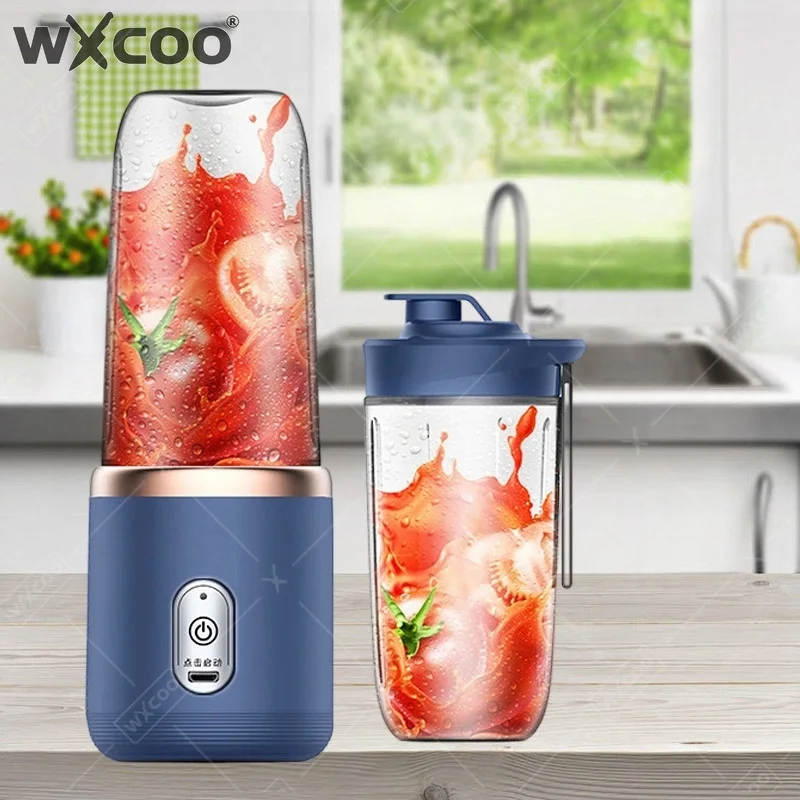 WXCOO Tragbarer Elektrischer Entsafter Mixer Zitronen-Smoothie-Blender 6-Klingen Orangen-Frucht-Entsafter-Becher