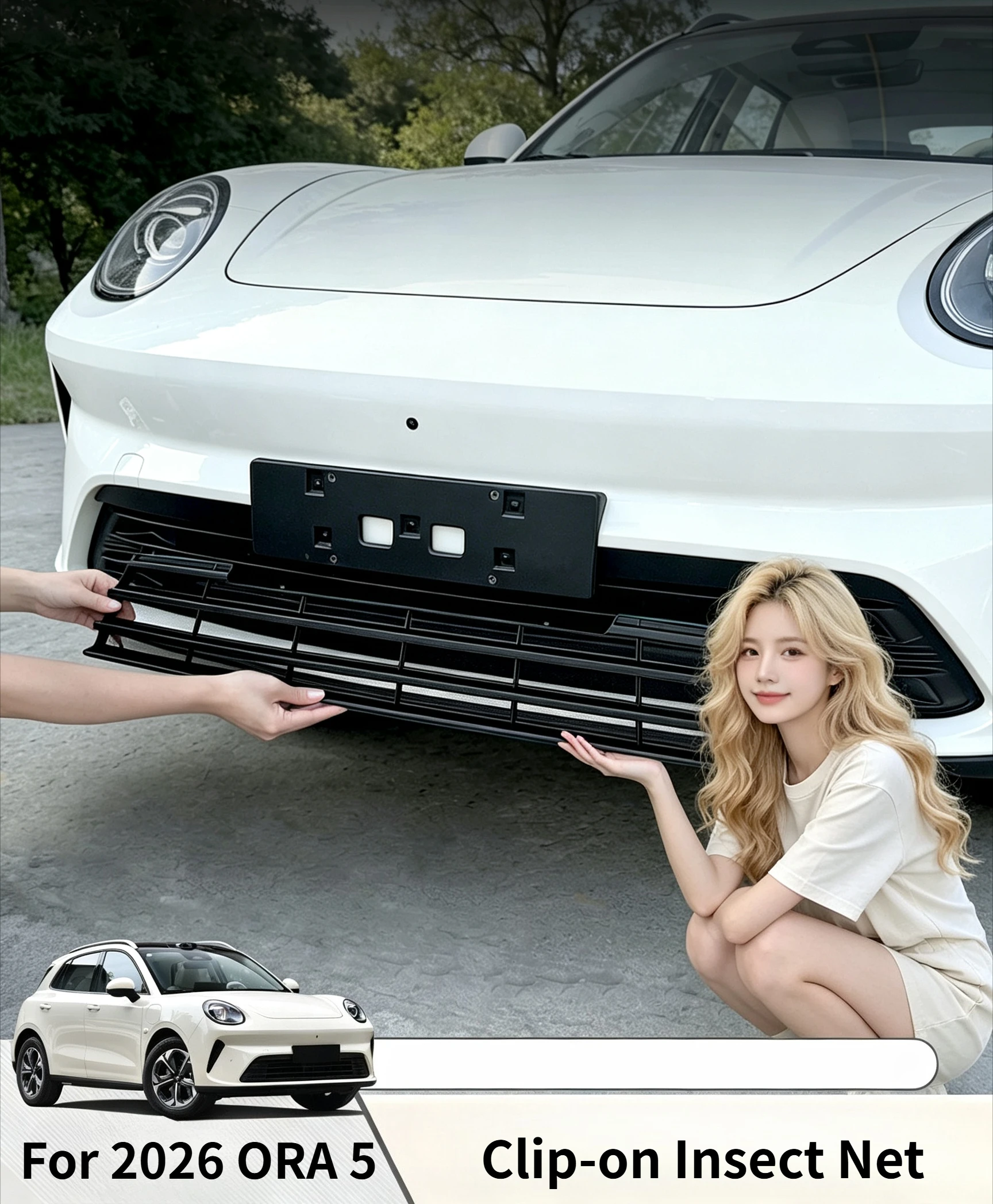 For 2026 GWM ORA 5 Clip-on Insect Net, Front Grille Bug Screen, No Removal Required, Exterior Modification Accessories