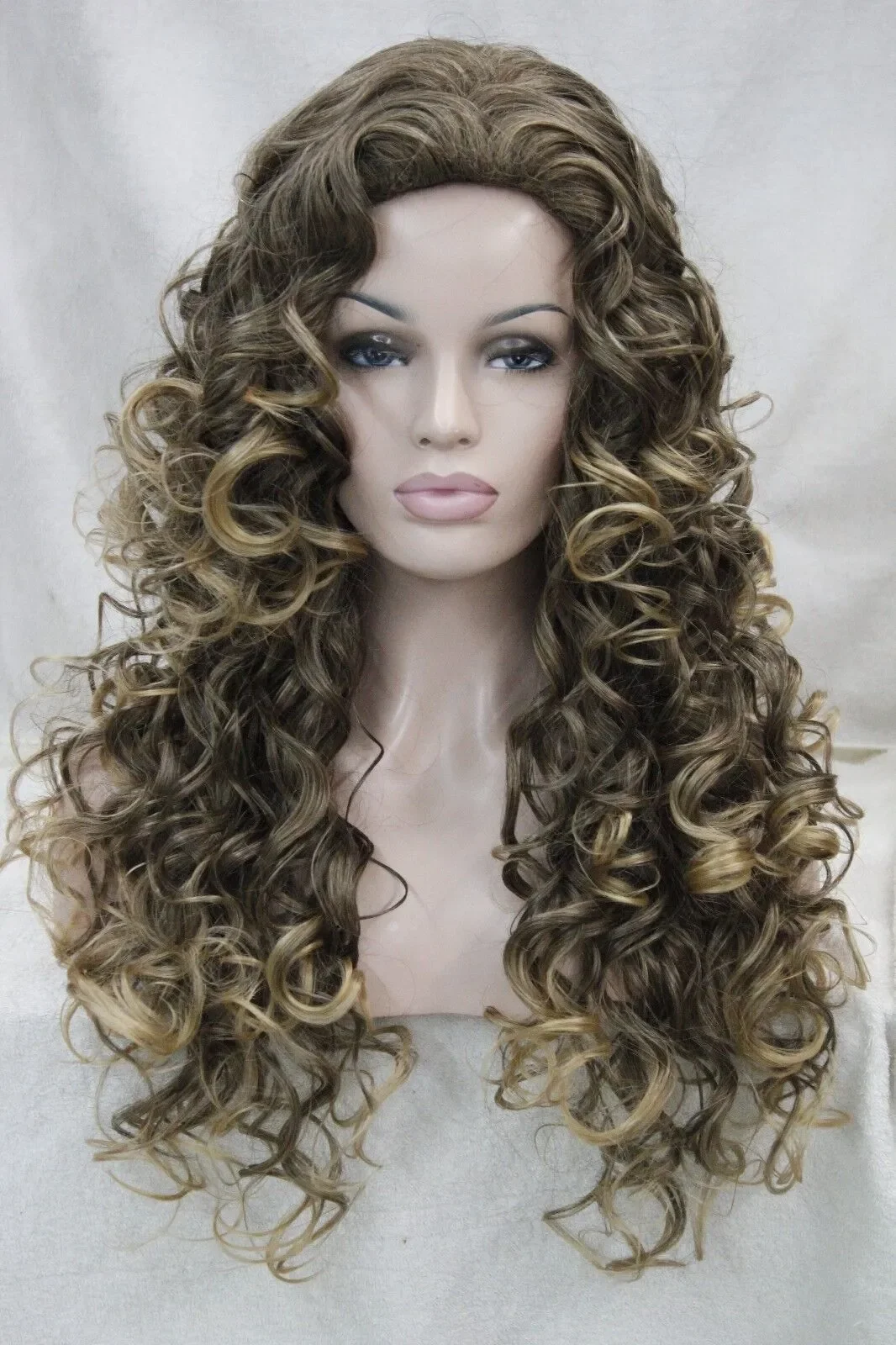 Peruca longa de cabelo encaracolado para mulheres, mistura marrom, louro dourado, dica, diário, sintético, sexy, novo