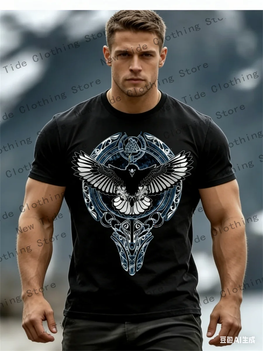 

Мужская футболка с 3D-принтом в этническом стиле с изображением волка, спортивный топ с короткими рукавами для фитнеса, уличная модная мужская футболка