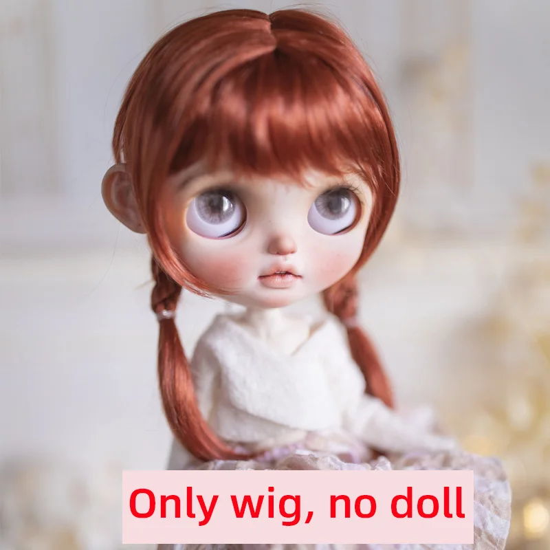 Bjd bonecas peruca blythe menina marrom bonito torção dupla tranças franja de ar para diy boneca acessórios tamanho 9-10,10-11 Polegada