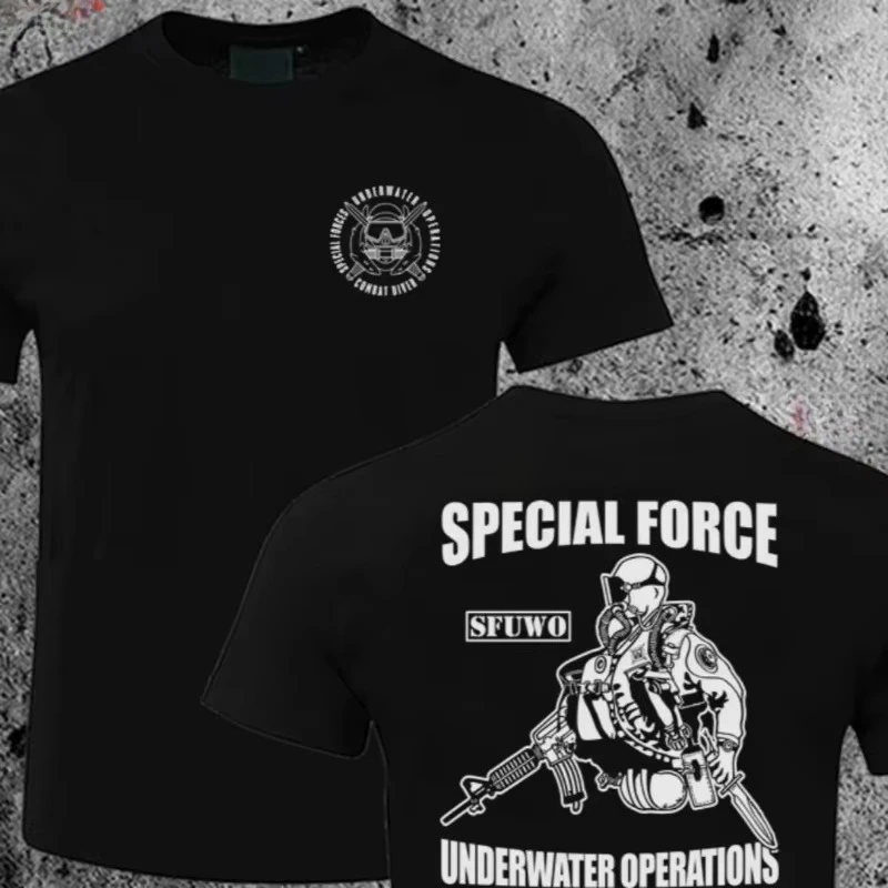 2026 New  Hot Sale Summer Special Forces Underwater Combat Diver Graphic Tee Military Fans Short Sleeve Men Casual Street Top