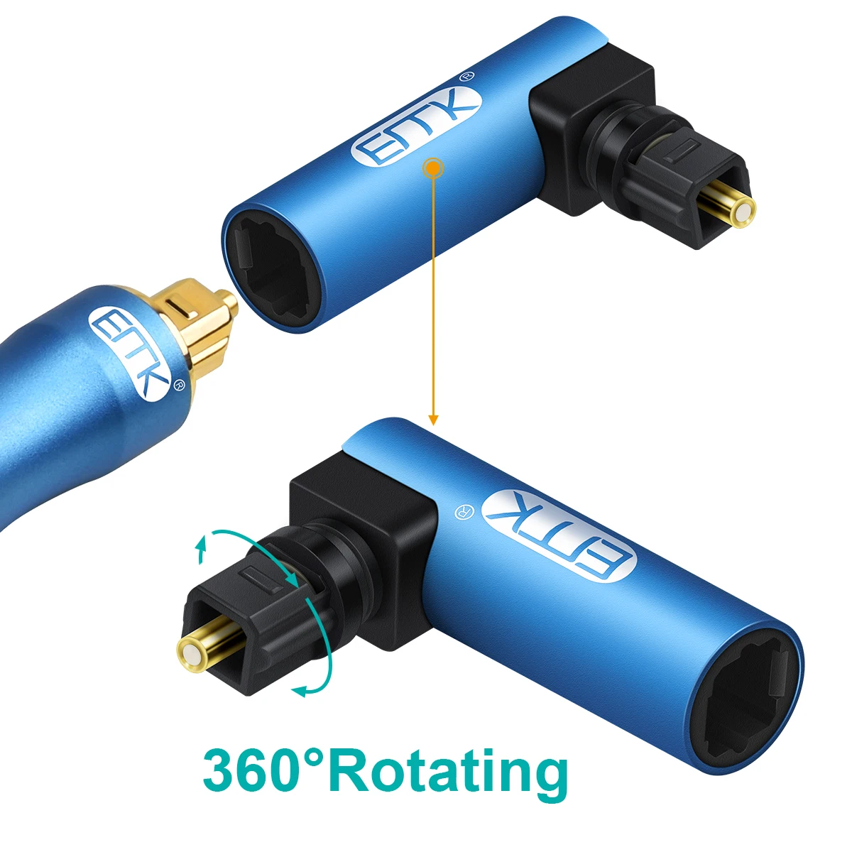 EMK Toslink Adapter optyczny 90 stopni kątowy optyczny przewód Audio męski na żeński 360 obraca złącze optyczne do telewizora