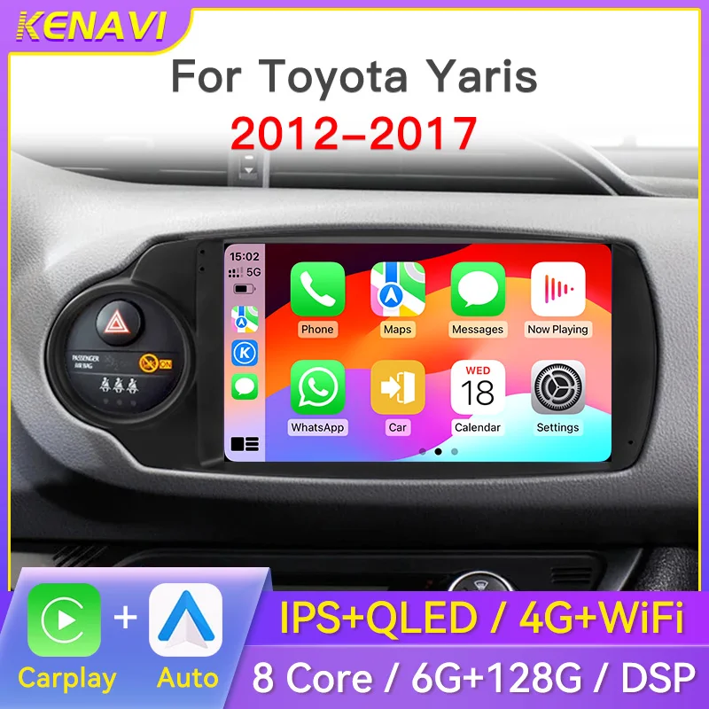 

2 Din Car Stereo Radio For Toyota Yaris LHD RHD 2012 - 2017 Multimedia Player Navigation GPS FM/RDS Carplay Android Auto No DVD