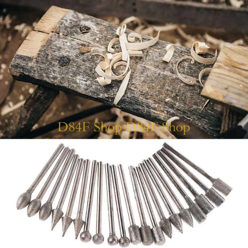 D84F 3mm Diamond Grinding Burr Drill Bit 20 Pcs Diamond Burr Set Rotary Tool Durable
