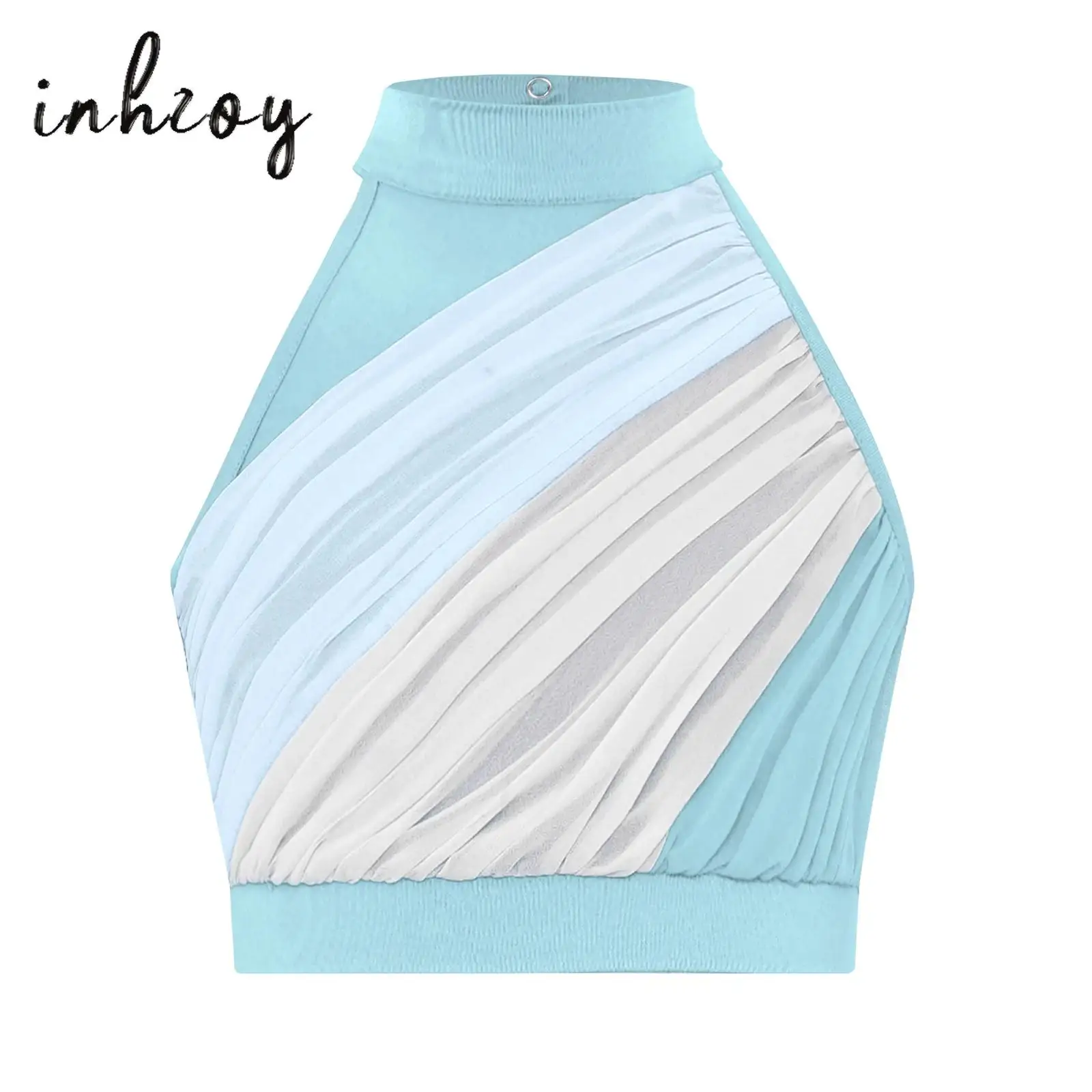 

Kids Girls Ballet Dance Top Sleeveless Color Block Ruched Front Keyhole Back Tank Crop Tops Lyrical Modern Latin Jazz Dancewear