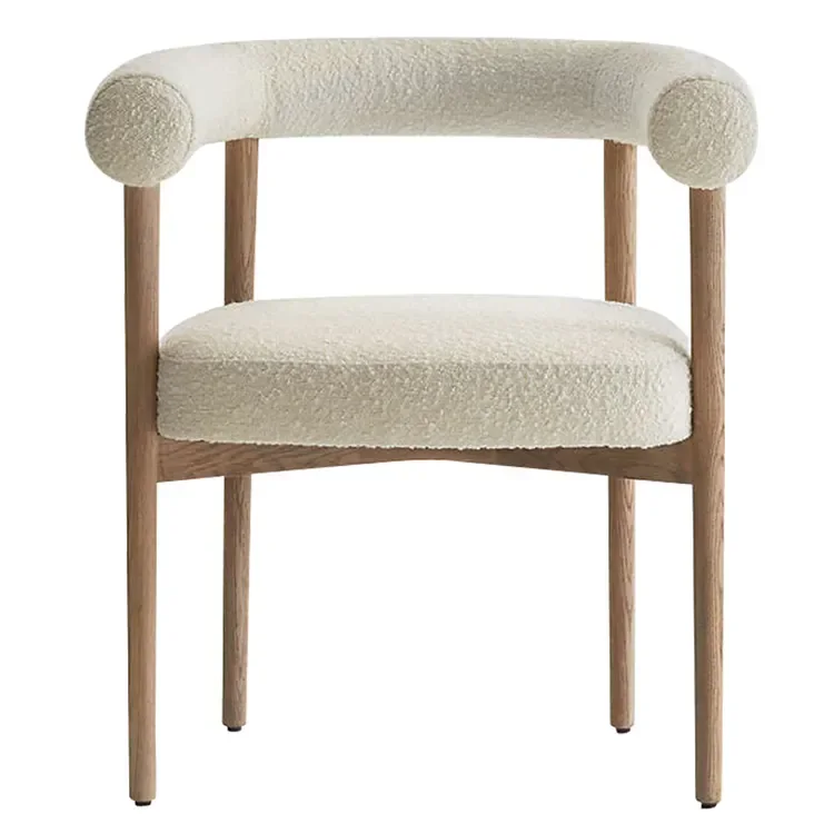 

For New Design White Teddy Fabric Rubber Wood Frame Upholstered Dining Chairs