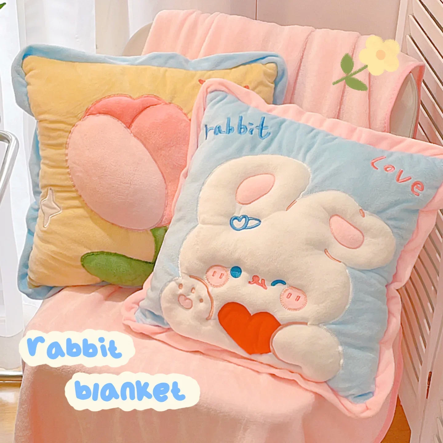 40x40cm New Cute Pillow Rabbit Biscuit Tulip Air Conditioning Pillow Car Interior Cushion Floor Pillow Office Chair Cushion