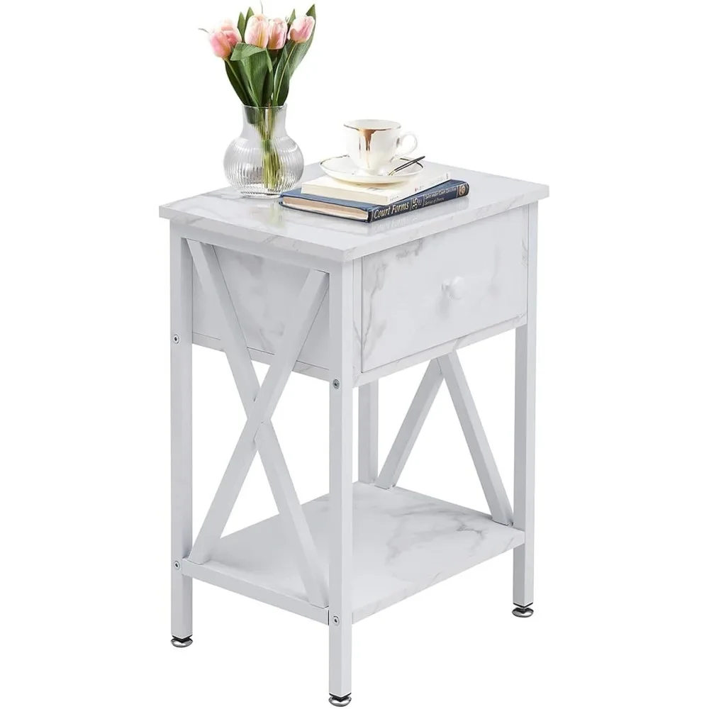 Mesita de noche alta elegante con cajón para dormitorio, sala de estar, oficina y dormitorio - Blanco