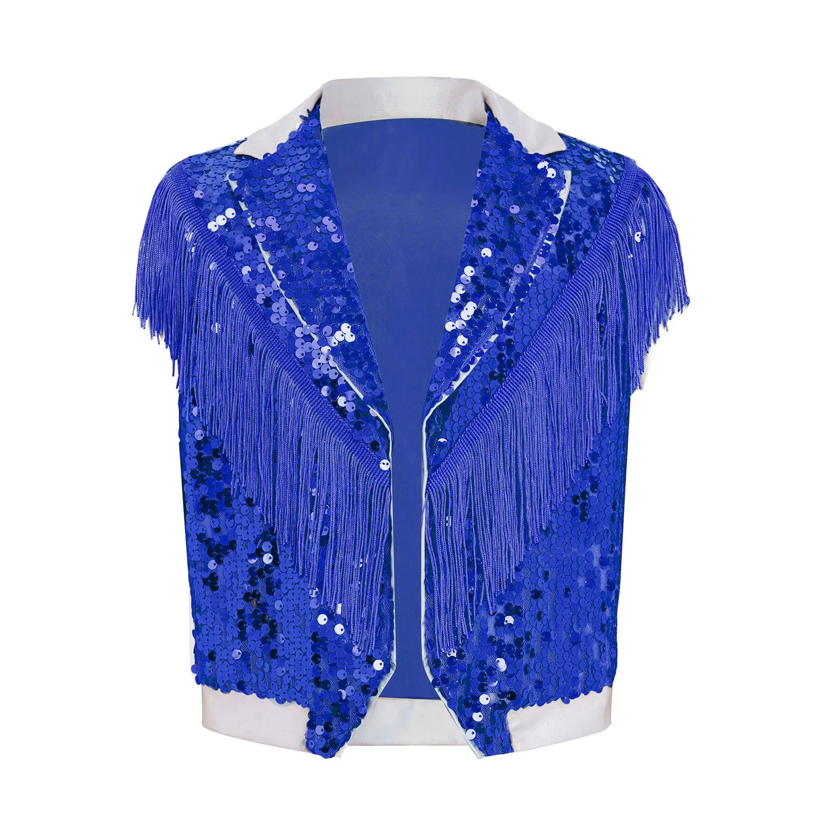 Kids Boys Sequin Open Front Tassel Vest Sleeveless Fringe Cowboy Jacket Sparkly Jazz Dance Top Outwear Competition Clothes image 3