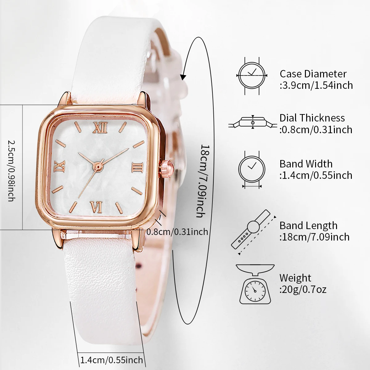 5PCS/Set Fashion Square Women\'s Quartz Watch Leather Band Watches Pearls Jewelry Set（Without Box）