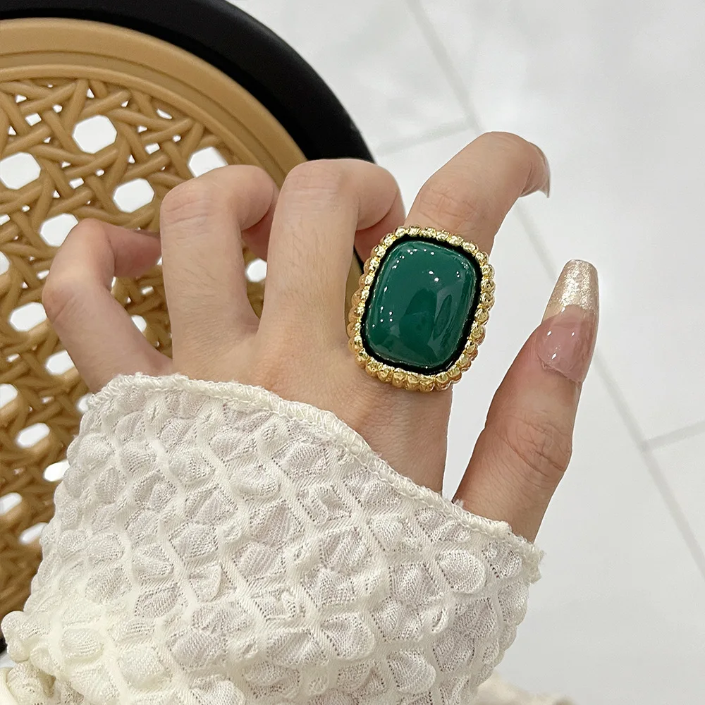 Luxury Large Square Resin Open Ring for Woman Party Jewelry