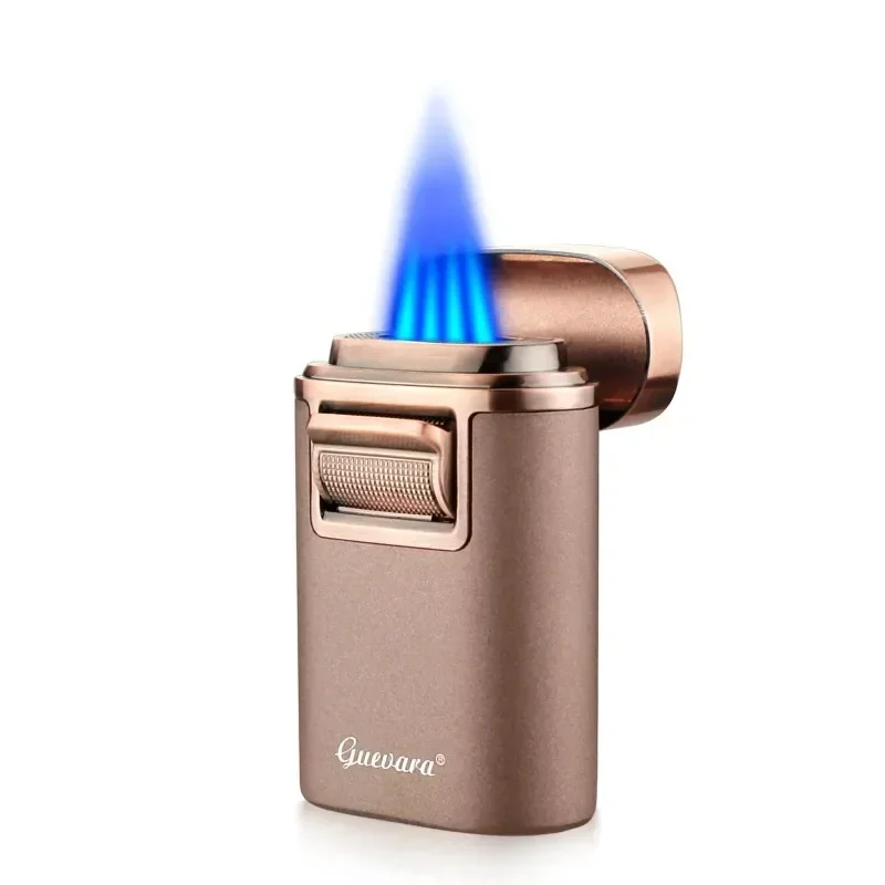 Guevara Metal Cigar Cigarette Tobacco Lighter Torch 4 Jet Flame Refillable with Punch Smoking Tool Accessories Portable Gift Box